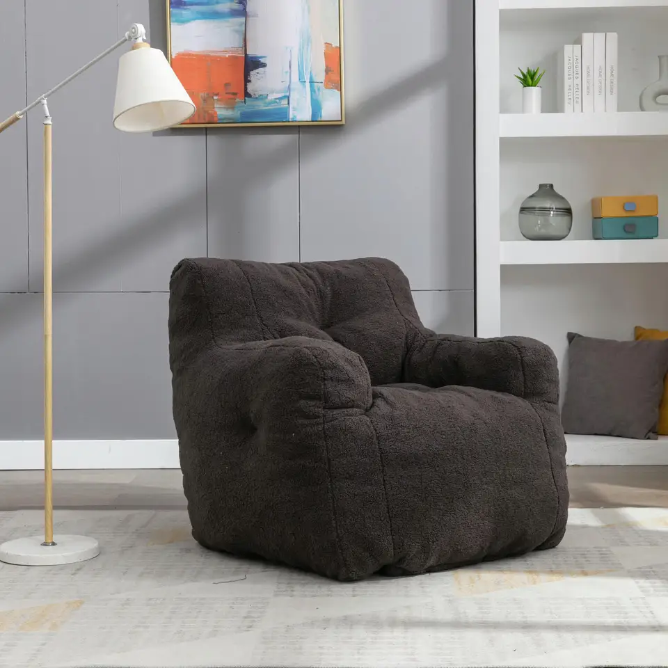 Útulná tmavo šedá plyšová tkanina všívaná pena Bean Bag Stolil - Mäkké plyšové sedenie pre domáci dekor