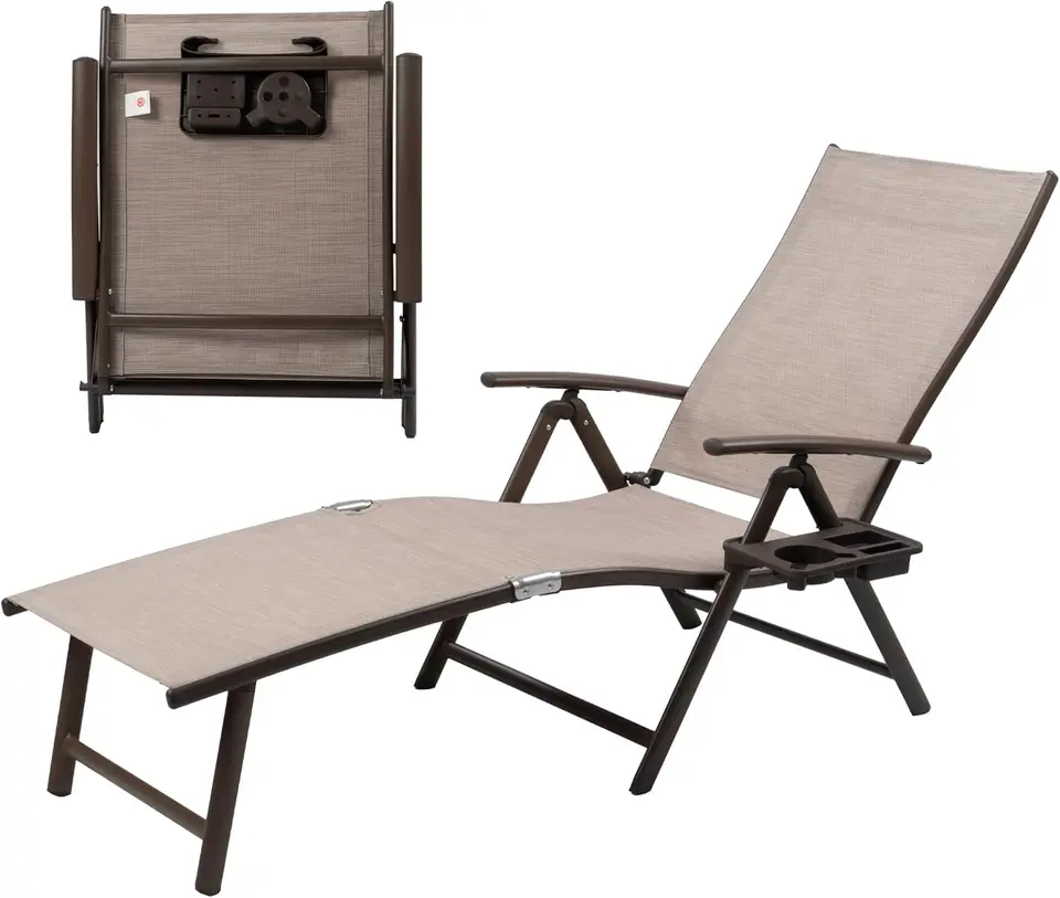 Útulné hliníkové ležiace ležadlá - ideálne pre pláž, dvor, bazén, palubu a terasu - Outdoor Chaise Lounge s držiakom nápojov,
