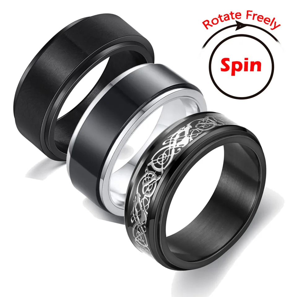 Úzkosť fidget spinner krúžky pre mužov Muž čierna z nehrdzavejúcej ocele Rotate prsteň pre ženy proti stresu doplnky šperky