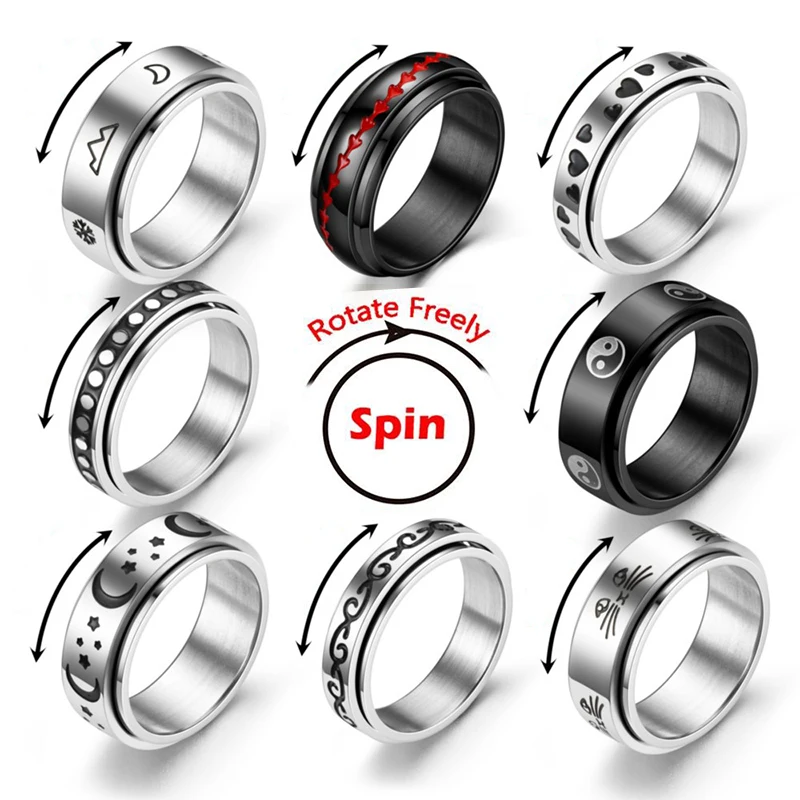 Úzkosť prsteň pre ženy mužov Moon fidgets prstene Trend Punk Rings Y2K Charm Jewelry nerezová oceľ proti stresu Ring Rotate Darček