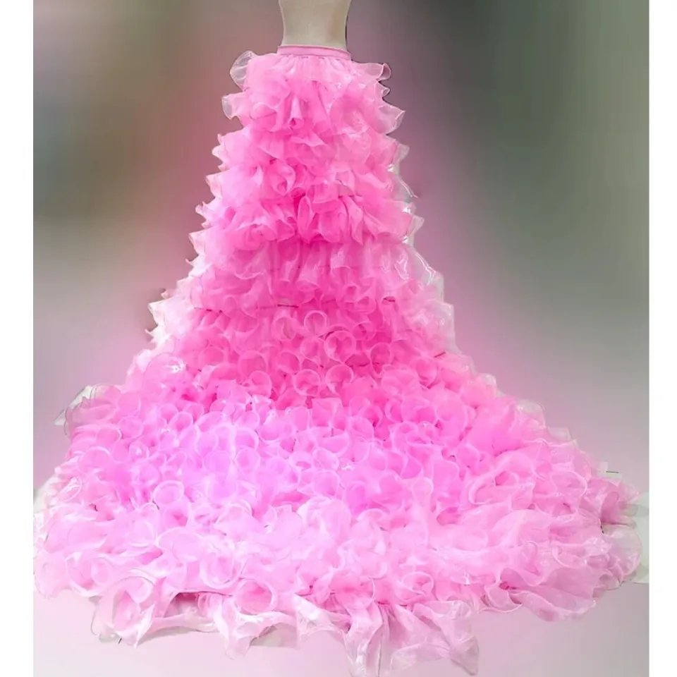 Úžasné dlhé organza vrstvené ženy maxi sukňa nadýchaná odstupňovaná dlhá svadobná sukňa