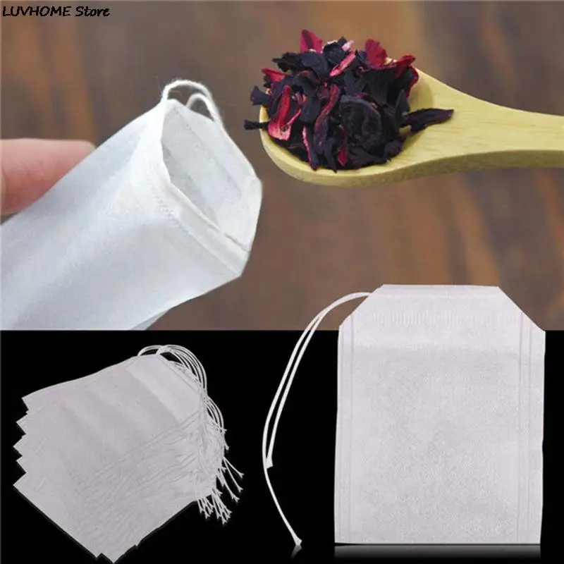 Čajové vrecká 100 pcs/šarža prázdne čajové vrecká s strunou Uzdravenie tesnenia filtračného papiera pre bylinku voľný čajový infuser 5,5 x 7 cm