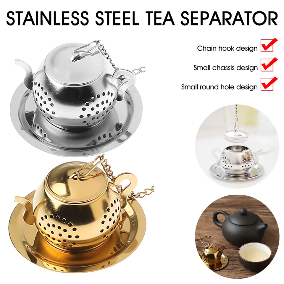 Čajový infuser s vekom a podnosom z nehrdzavejúcej ocele Tea Infuser Fulter Herb Spice Loose LEAF Filter čajovník Čajár