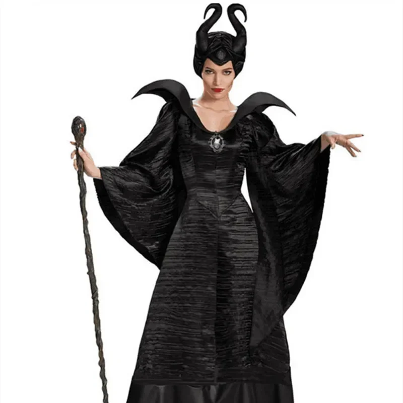 Čarodejnica Maleficent Sleeping Beauty Cosplay kostým dospelé ženy Hallowen kostýmy zlé čierne šaty roh klobúk klobúk prilba H M70