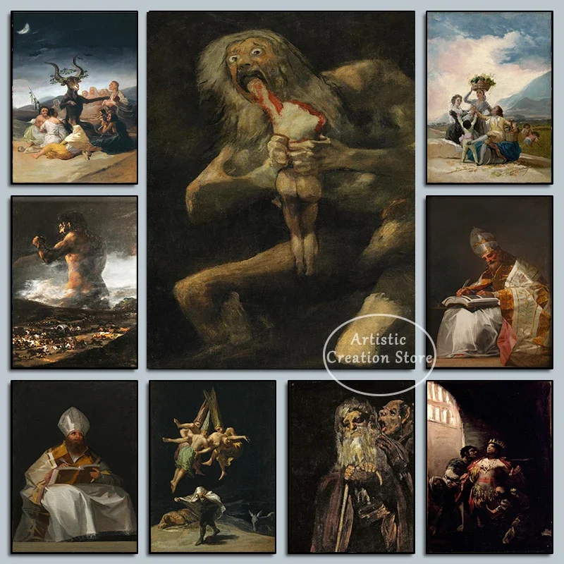 Čarodejnice sobota od Francisco de Goya Colossus Canvas Painting Prints Plagáty Klasické portréty nástenné umelecké obrázky