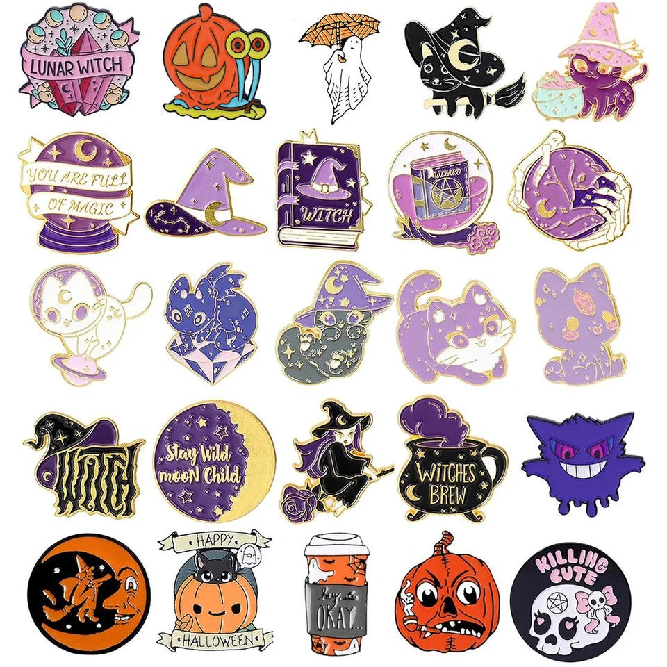 Čarodejnícka čiapka brošňa kreatívny čarodejník mačka Halloween čarodejnícka tekvica tvar brošňa oblečenie doplnky batoh brošnu Badge klopa PIN