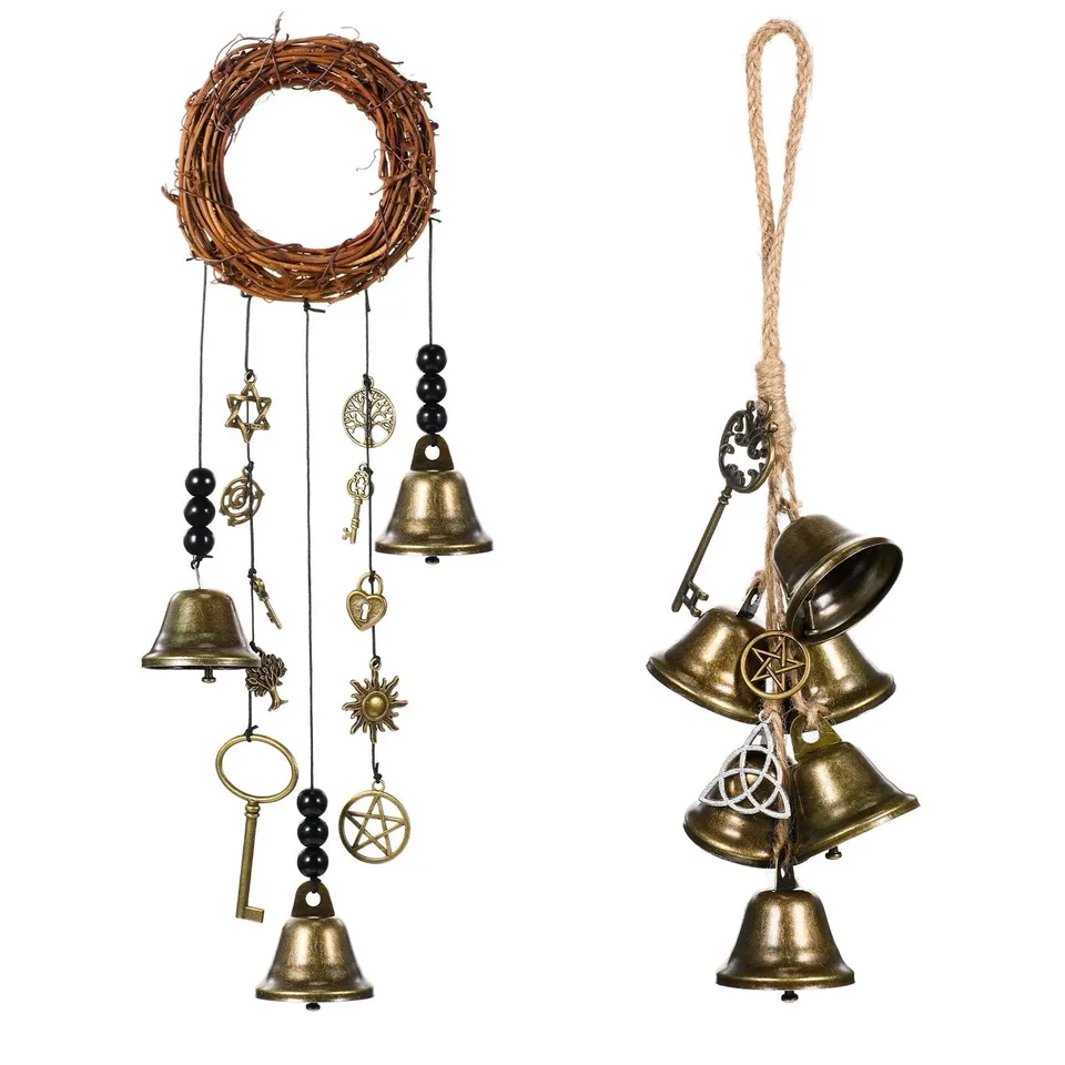 Čarodejnícke zvony Ochrana vešiakov veniec ručne vyrábaný závesný magický veterný zvonkohry pre dvere do Doorknob Witchcraft Decorra