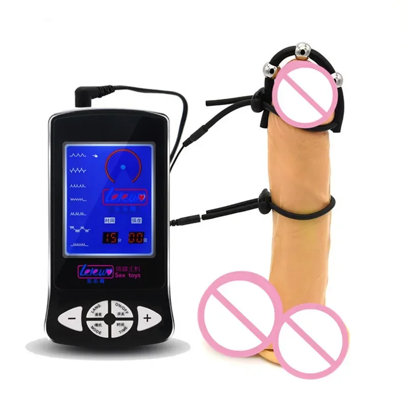 Časové oneskorenie penis stimulátor kruhu sexuálne hračky pre mužov pre mužov pre dospelých výrobky Elektrosokálne kovové korálky Anal zástrčka Massager a elektrický šok