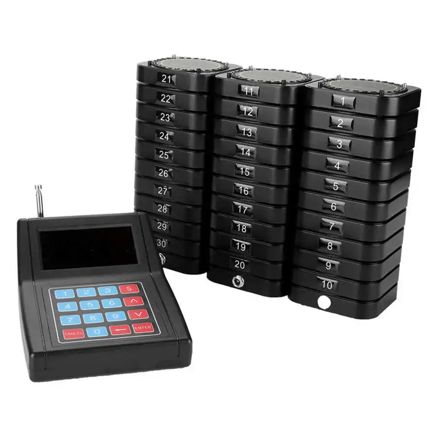 Čašník reštaurácie Pager Wireless Calling Paging Front System 1 vysielač+30 pagerov na pobyt na uctievanie cirkvi spovedenie