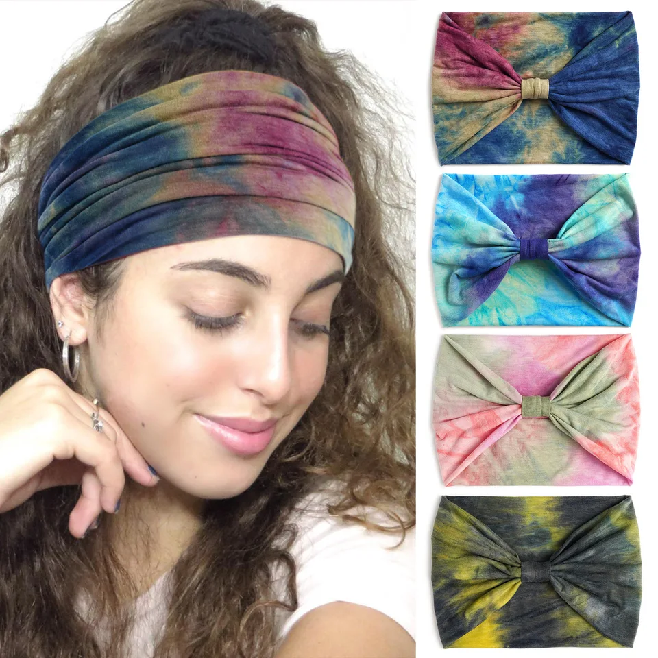 Čelenky kravaty pre ženy široké turban Headwrap Knotted Vintage Hairbands Cotton Bandanas bandážový šatk na vlasy