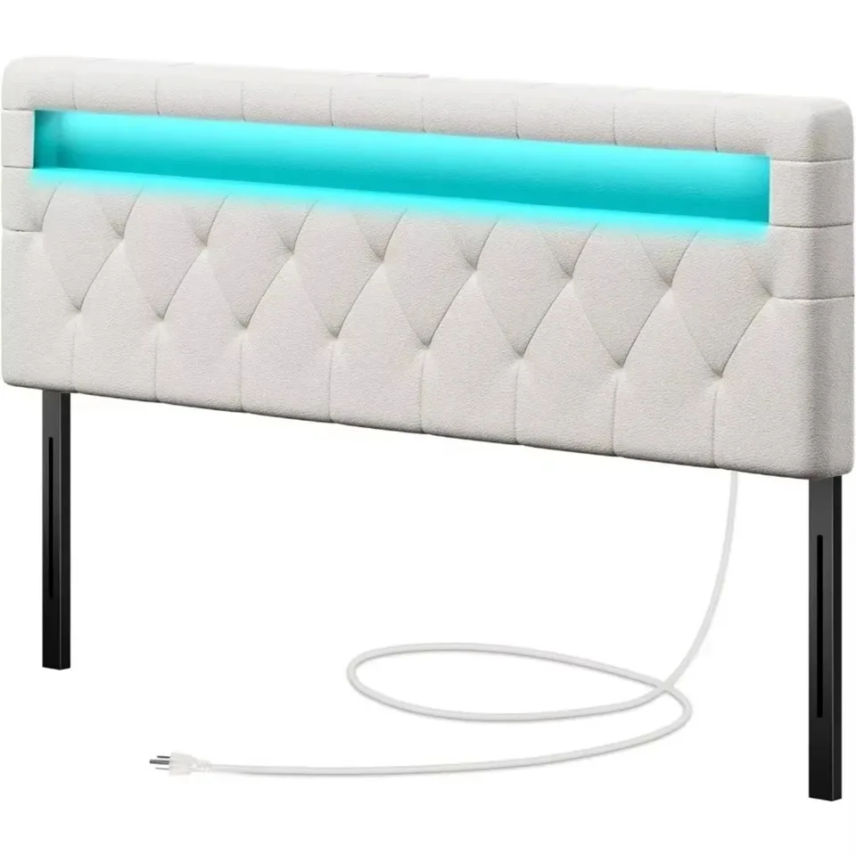 Čelo postele pre posteľ v plnej veľkosti s 60 000 farbou DIY farby LED svetla, USB a typu C, pripevnite rám, výšku nastaviteľná, plná