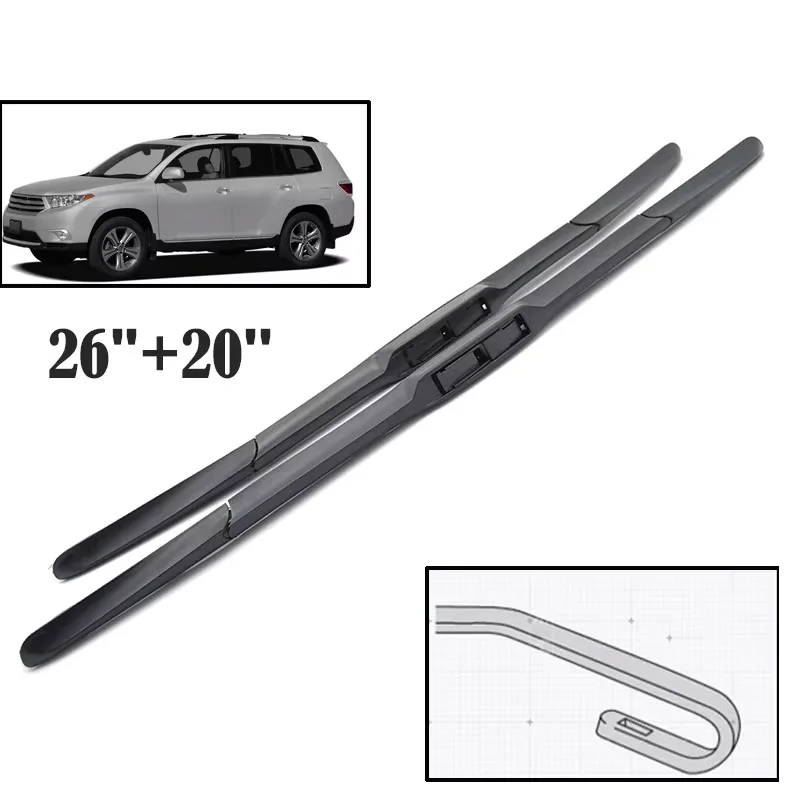 Čepele predného stierača pre Toyota Highlander Kluger Xu40 XU50 2008 - 2018 Černé sklo okna čelného skla 26 