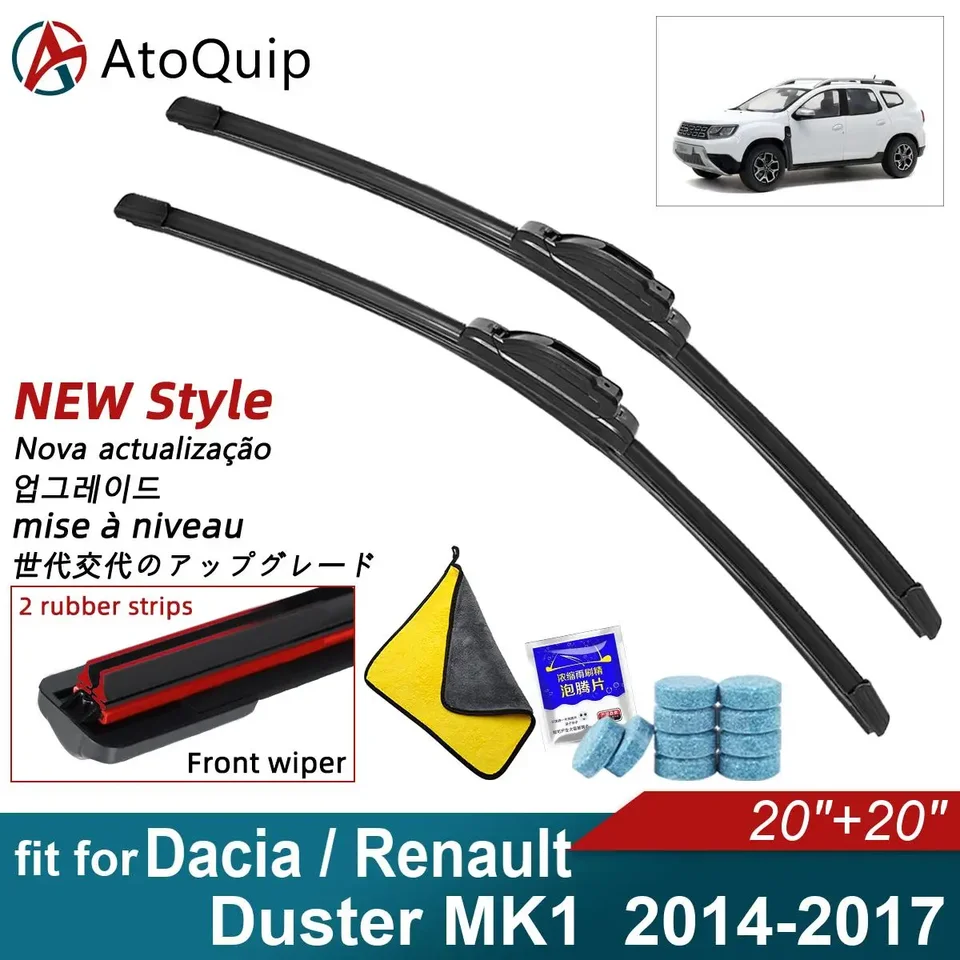 Čepele stieračov čelného skla vhodný pre Dacia Renault Duster MK1 Wiper Blades Soft Gum Guma Auto Front Screen 2014 2015 2016 2016 2017