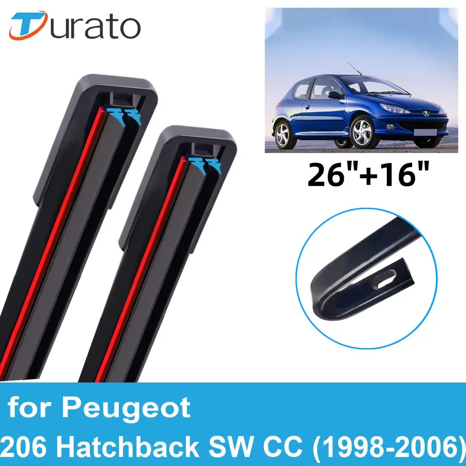 Čepele Wiper 2pcs pre autá pre roky 1998-2006 Peugeot 206 Hatchback SW CC predné čelné sklo čelného skla Dvojité gumové príslušenstvo 2005 2006