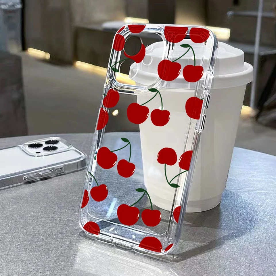Čerešňové silikónové puzdro pre iPhone 11 12 13 14 15 16 Pro Max x xr xs Max SE 2020 7 8 Plus Cover Clear Fruit Pattern Funda