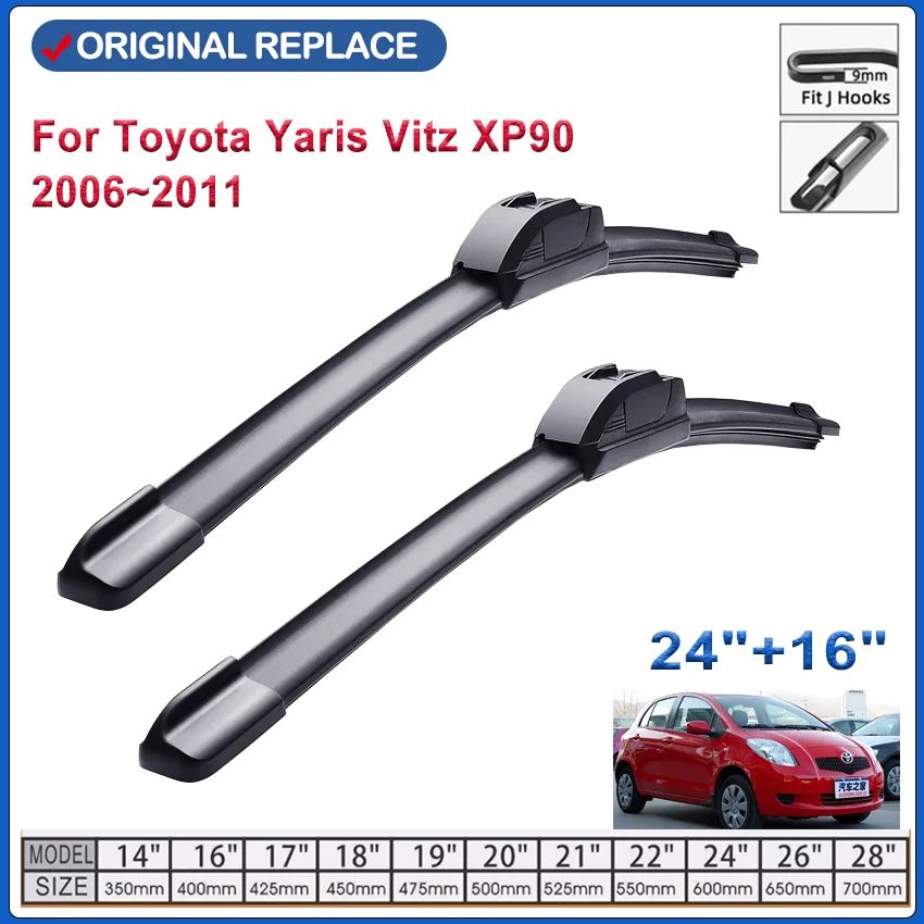 Černé sklo auta Wiper Blade pre Toyota Yaris Vitz XP90 2006 ~ 2011 MK2 MK2 predné zadné okenné stierače automobilovej výroby 2008 2009 2010