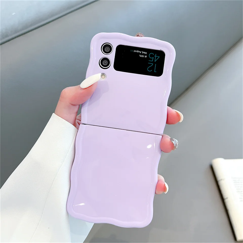Čerstvé kórejské luxusné vlnové okrajové hránky pevné farebné puzdro proti kvapke pre Samsung Galaxy Z Flip 3 4 5G Flip5 Zflip6 Shock odolný zadný kryt
