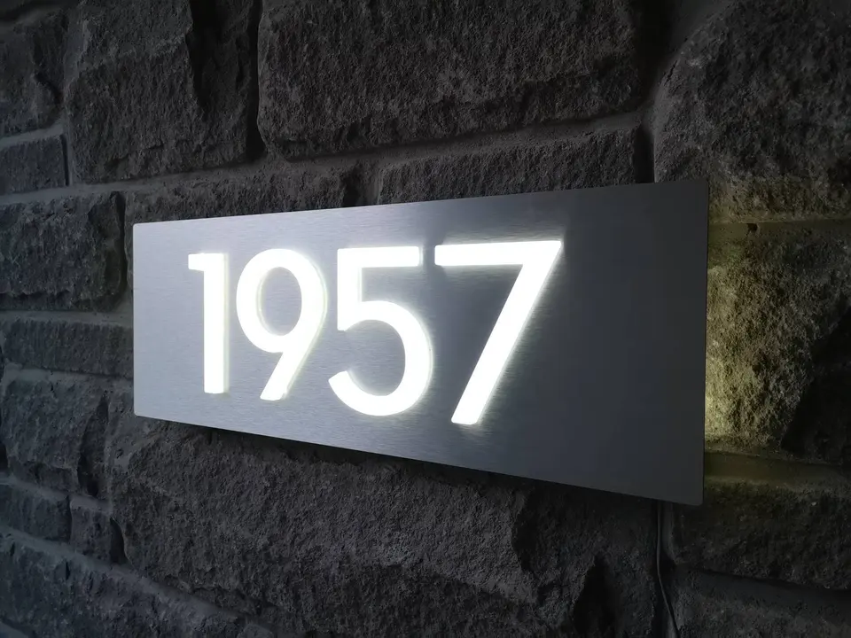 Čerstvý hliníkový kovový striebro čísla Svetlo LED svetlo LED svetlo Outdoor Izba Číslo Pleque Dvere Plate Horizontálne