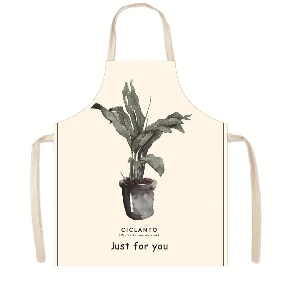 Čerstvý zelený listový črepník Plant Plant Pattern Ručne stierač bez rukávov, zástera Denná čistenie domácnosti, zástera kuchyňa delantal Cocina