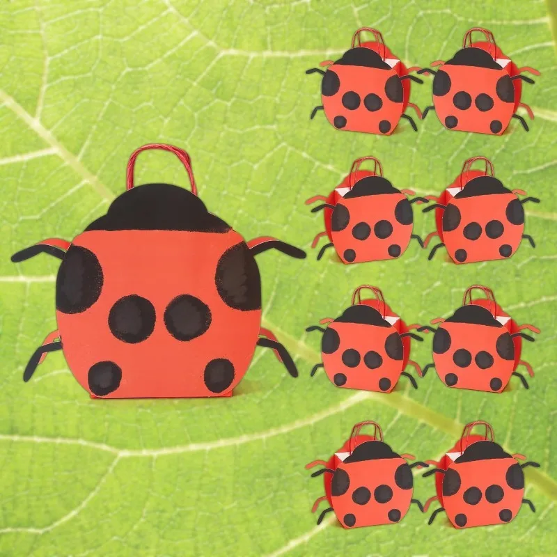 Červená ladybug Party uprednostňovanie darčekových tašiek pre záhradu lesy Ladybird narodeniny bábätká Sprchová sprcha jar piknik ošetrenie cukrovinky papierové tašky Dodávky