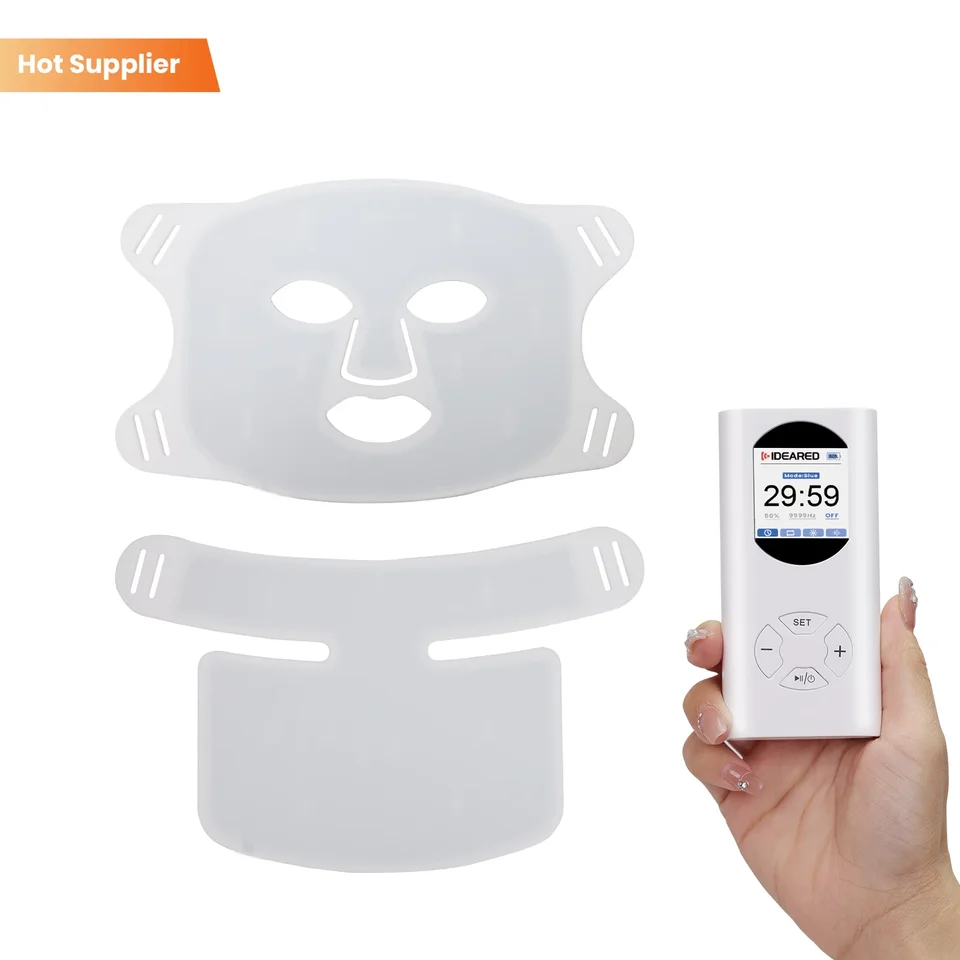 Červená LED svetlá maska ​​Silikón 630nm modrá farba infra LED tvár Maska Červené svetlo terapeutické zariadenie pre režim proti vráskam a anti-Acne