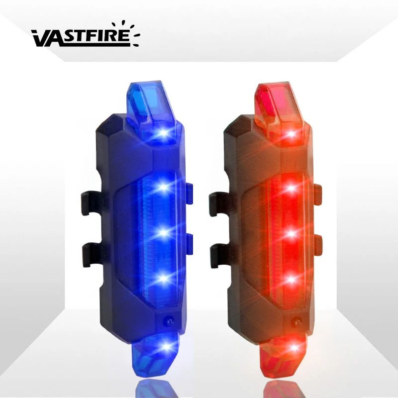 Červená/modrá 5 LED USB Nabíjateľné 3 režimy Bicykel Tail Light Bicycle Bezpečnosť cyklistov Výstraha Zadná žiarovka Vhodný priemer trubice 12-32 mm