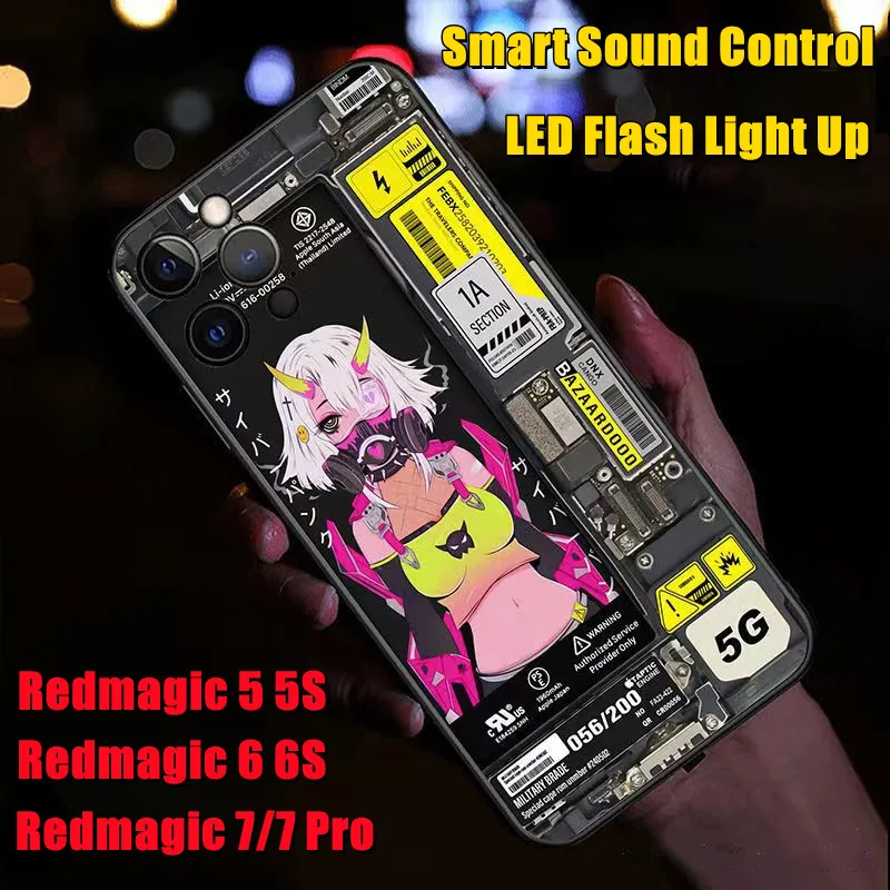 Červená mágia 9 8 Pro Temperaté sklo + LED Flash Flash Soft TPU Ochrana krytu Shock odolný voči nárazu pre Nubia Red Magic 7 6 Pro 5 Funda Telefón