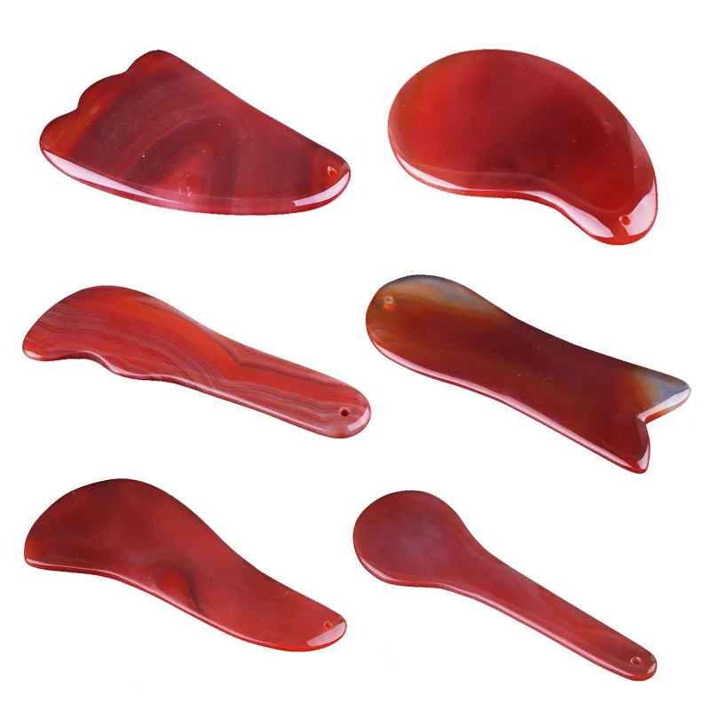 Červená onyx gouache škrabka Guasha Jade Massager pre tvár prírodný gouache kameň gua škrabka na škrabke na tvár