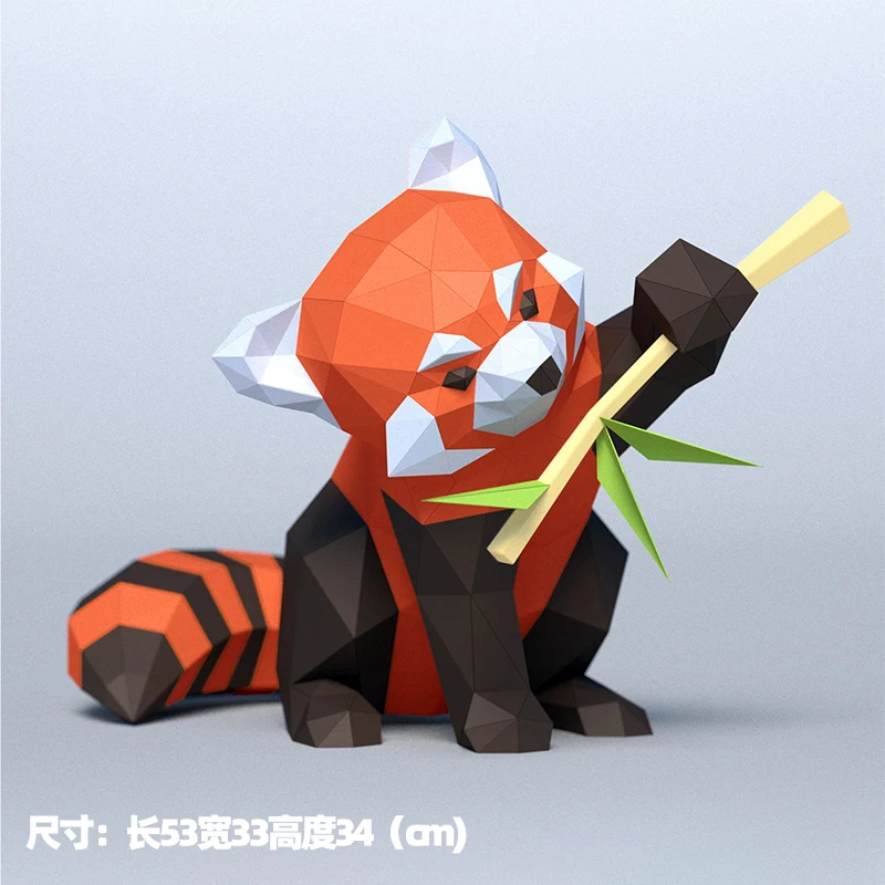 Červená panda jesť bambus 3D papierový model ručne vyrobené hádanky domácich hračiek domova dekorácia Ozdobná stola dekorácia roztomilý geometrický soch