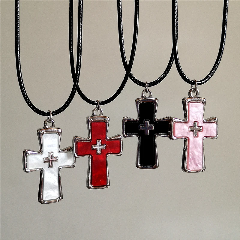 Červená ružová veľká krížová prívesok kožená kožená kožený náhrdelník Goth Punk Jewelry Charm vyhlásenia Ženy Menk y2k doplnky Halloween darček