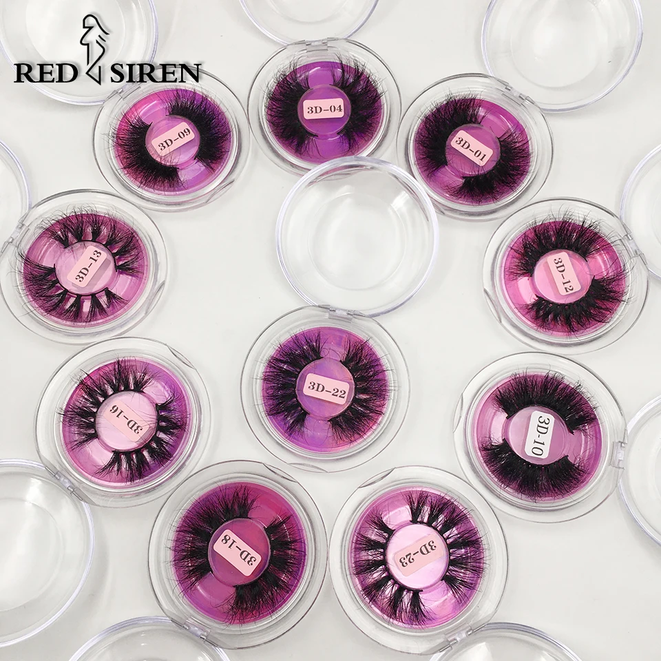 Červená siréna Fluffy chaotické riasy 25 mm falošné mihalnice Veľkoobchod hrubý pás 25 mm 3D Mink riasy make -up dramatické dlhé norky riasy
