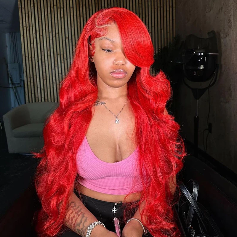 Červená syntetická parochňa Hair Cosplay 613 zafarbená 13x4 telová vlna priehľadná čipka predné parochne 180 ％ Hustota brazílske vlasy Remy vlasy Vlasy