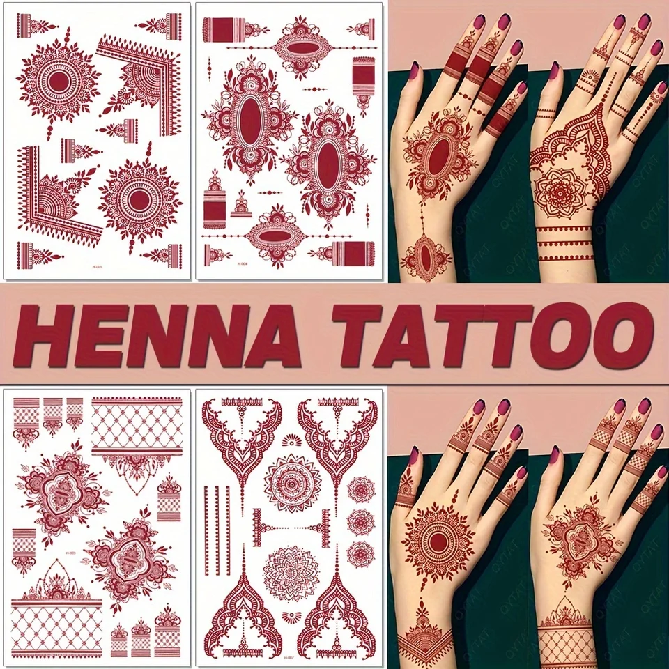 Červená čipka Henna tetovanie sexy gaštanové nálepky tetovania vodotesná India mehndi dizajn dočasné tetovanie prstom ruka tetovania pre ženy