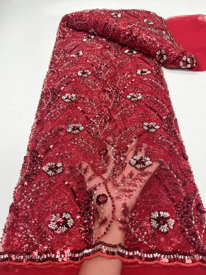 Červené africké flitre čipky Lace Tkanina 2024 5yards Vysoko kvalitný francúzsky nigérijský ženích Lace Lace Lace Tkanina pre šijacie šaty svadobná večera