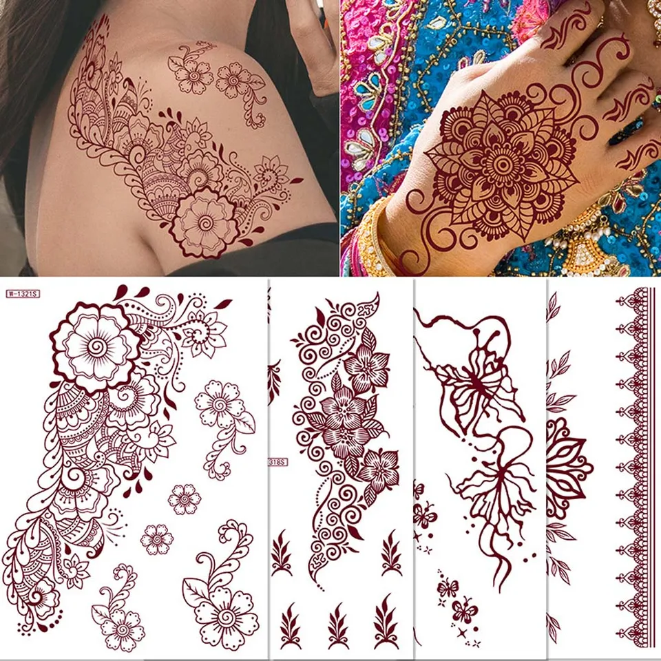 Červené mehndi nálepky Henna tetovanie nálepky falošné tetovanie pre ženy nohy