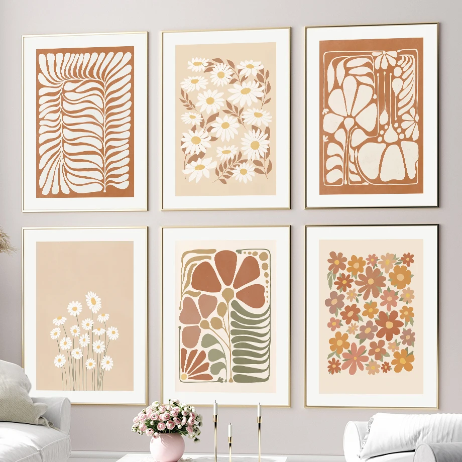 Červené narcil Daisy Flowers Wall Art Canvas Maľovanie škandinávskych plagátov a výtlačkov Abstraktné obrázky steny pre obývaciu izbu Domovod