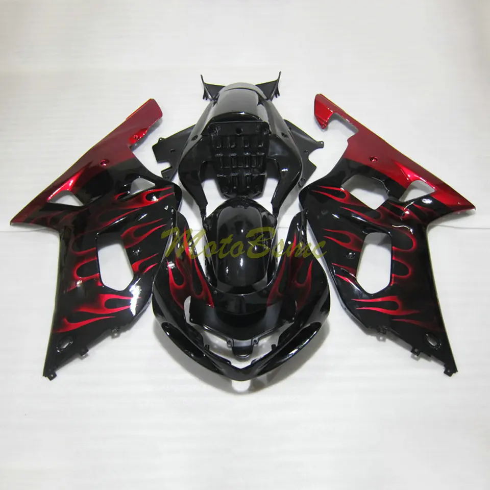 Červené plamene čierne kapotážové súpravy pre Suzuki GSXR600 750 K1 2001 2002 2003 GSX-R 600 GSX-R 750 01 02 03