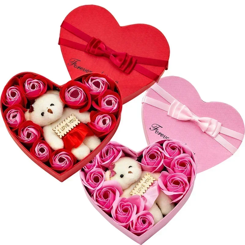 Červené/ružové mydlo Rose Flower Box Heart Thape I Love You