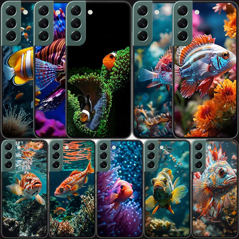 Červené ryby pláva v hĺbkach morského telefónu pre Samsung Galaxy S24 S22 Ultra S21 Plus S20 S23 S24 Fe Case S10 5G S10E S9 Cover