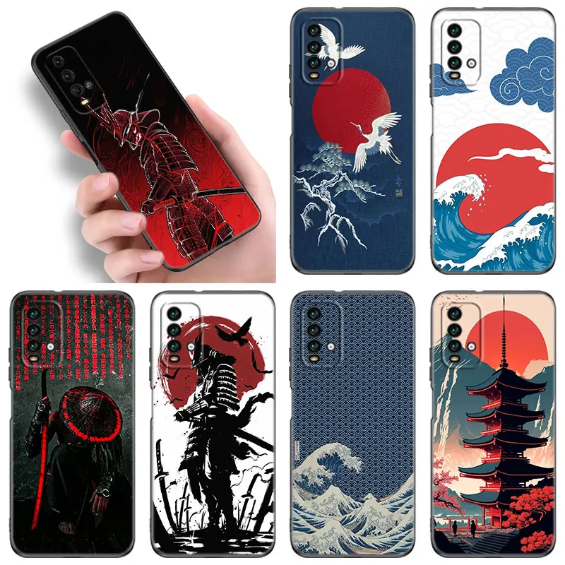 Červené slnko japonské anime čierne puzdro pre Redmi 10 Prime A1 A2 Plus K30 K40 Gaming K60 PRO 9A 9A 9C 9T 10A 10C 12 12C 13C