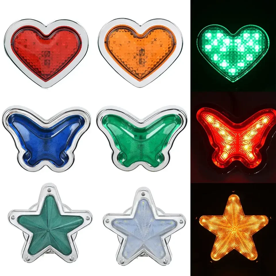 Červené srdiečko Butterfly Star Stranná značka Svetla svetlo Signálna lampa 24V Príslušenstvo LED svetlo pre autá Vany Trucks Trailers ATV