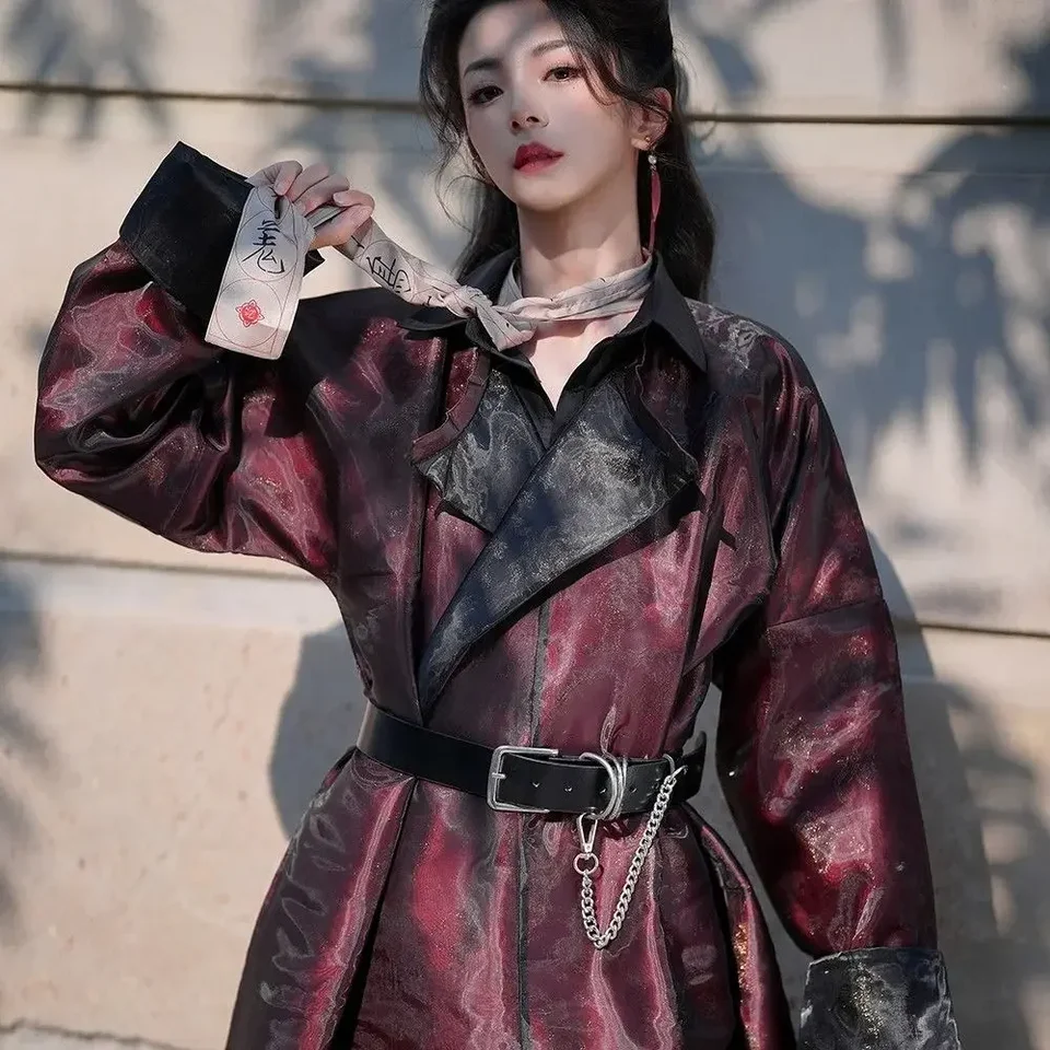Červené vylepšené guľky Tang Round Golier Rúpe Hanfu Autumn Men Denný výkonnosť Kostýmu triedy chines tradičné šaty