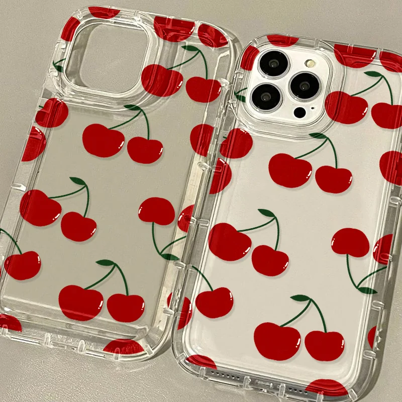 Červené čerešňové puzdro pre iPhone 13 prípady iPhone 15 11 11 13 14 16 Pro Max xs xs xr 16 14 15 plus iPhone16 Clear Silikone Cover Funda