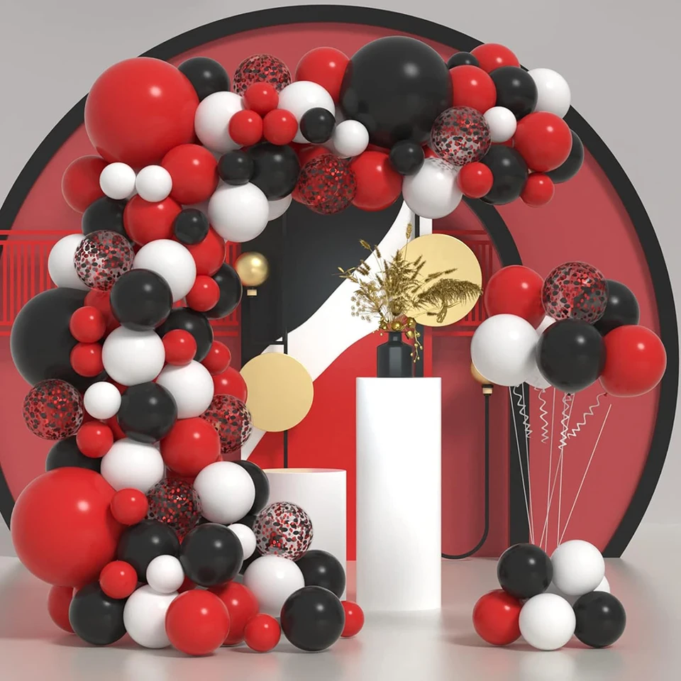 Červené čierne balóny Garland Arch Kit Kit Kvalita konfetti Ballon 1. narodeninové oslavy dekorácie Air Globos Casino Cars That Ladybug