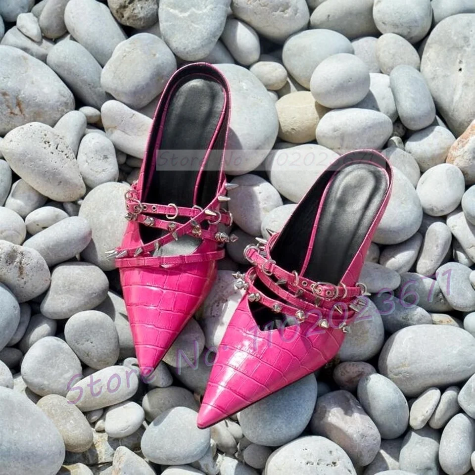 Červené špicaté nity popruhy Plippers dámske módne croc vzor stredných podpätkov topánky ženské letné elegantné multi-balk-tvam vamp plinker