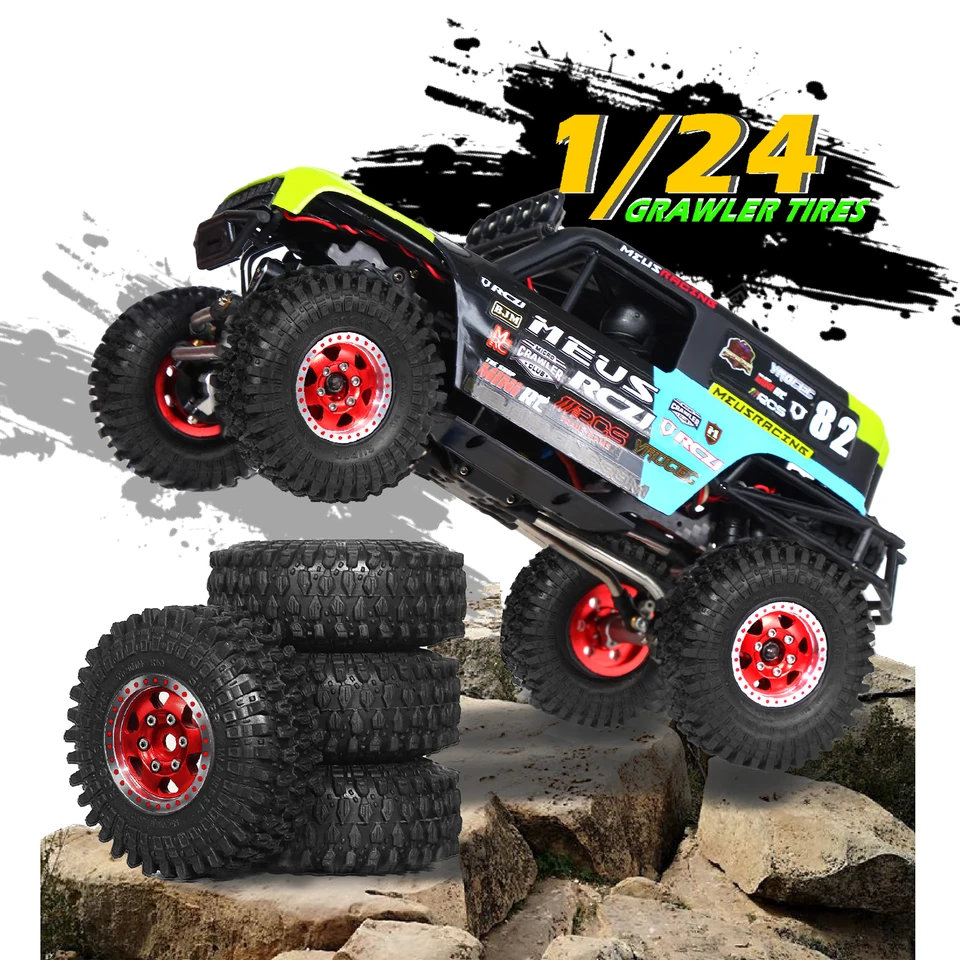 Červený pavúk 1,0 Pneumatiky Brass Mosadzné ráfiky kolesa Set 55*20 mm pre 1/18 1/24 RC Crawler Car Axial SCX24 FMS FCX24 Upgrade R1777