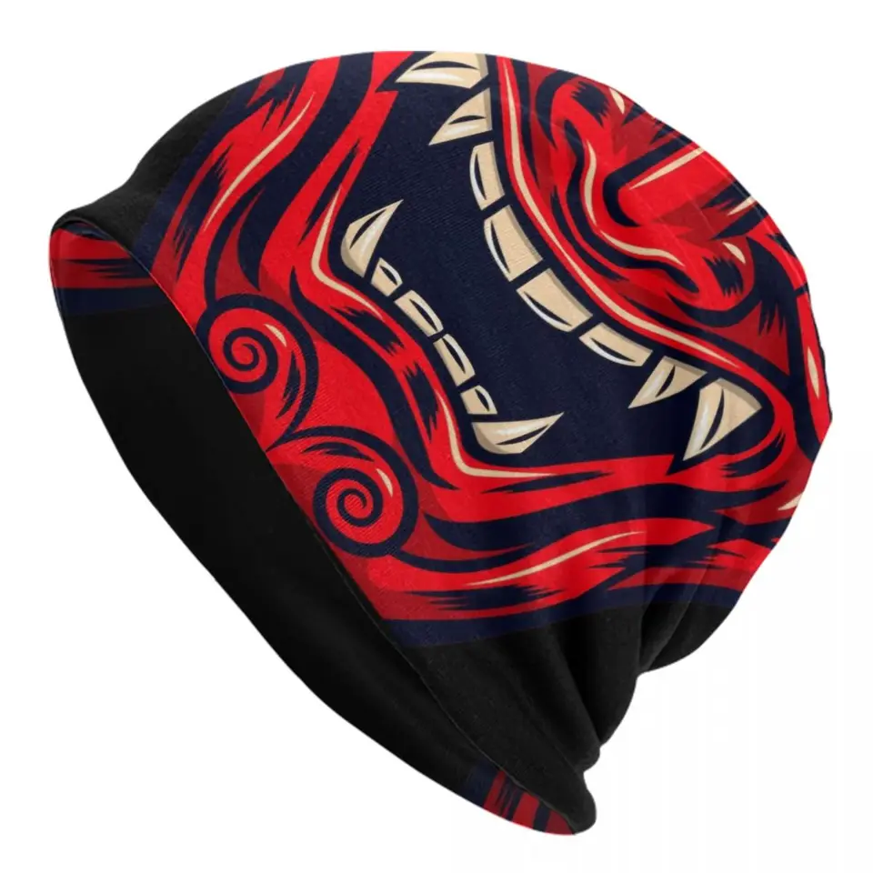 Červený samuraj bojovník Oni čiapka unisex zimná teplá kapota homme pletené klobúky japonský démon Devil ninja lebky čiapky