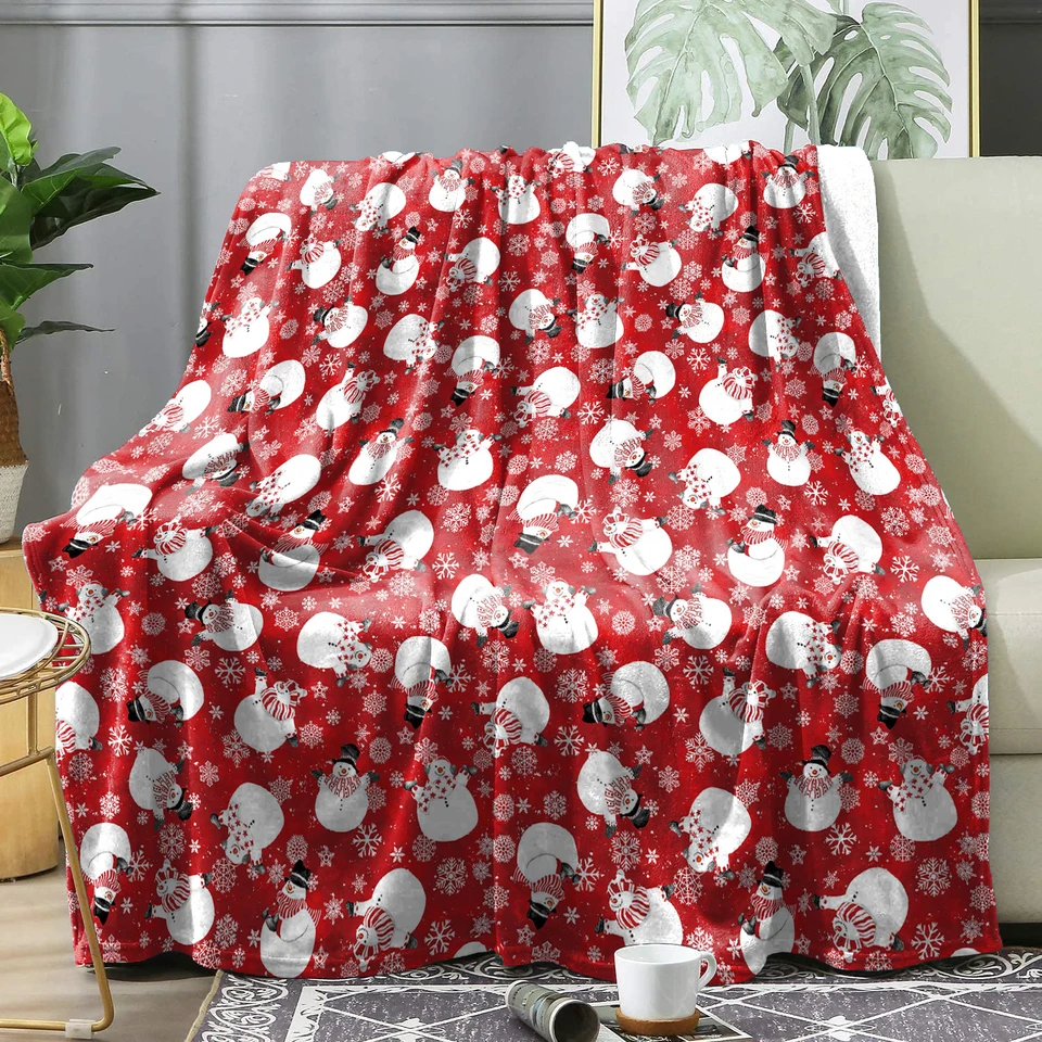 Červený vianočný snehuliak Zimná prikrývka Bedspreads vianočná tém