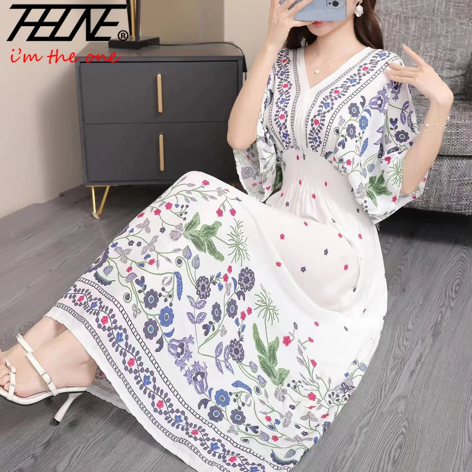 Česká kvetinová móda letné šaty 2024 Ženy Maxi Long Beach Prázdnina Travel Indian Clothes Vestidos para mjer vintage ležérne oblečenie
