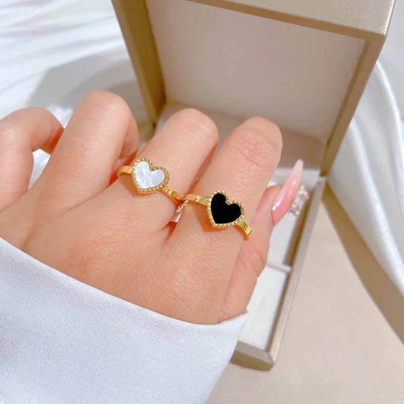 Česká meď čierna biela škrupina srdiečko Zlato farebné krúžky pre ženy Boho Love Ring 2023 Ženské prstové výroky módne šperky
